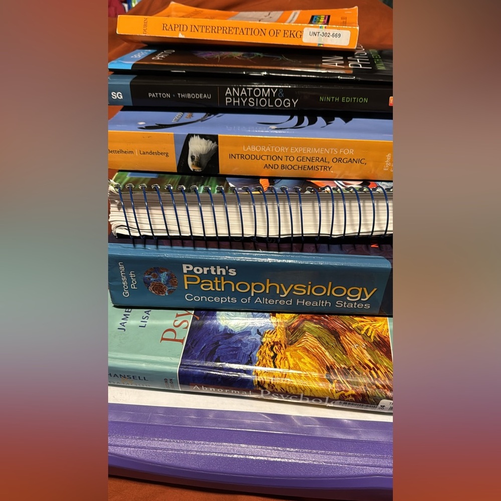 Textbooks - Anatomy, Physiology, Pathophysiology, Chemistry, EKG, others.